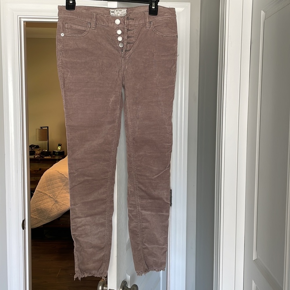 Free People corduroy jean slightly stretchy button fly crop fringe